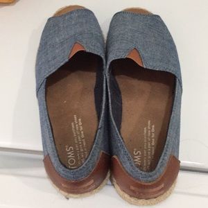 Toms peep toe denim shoes